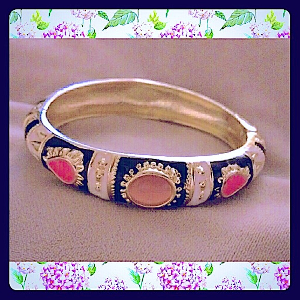 New gold tone enamel hinged bangle bracelet